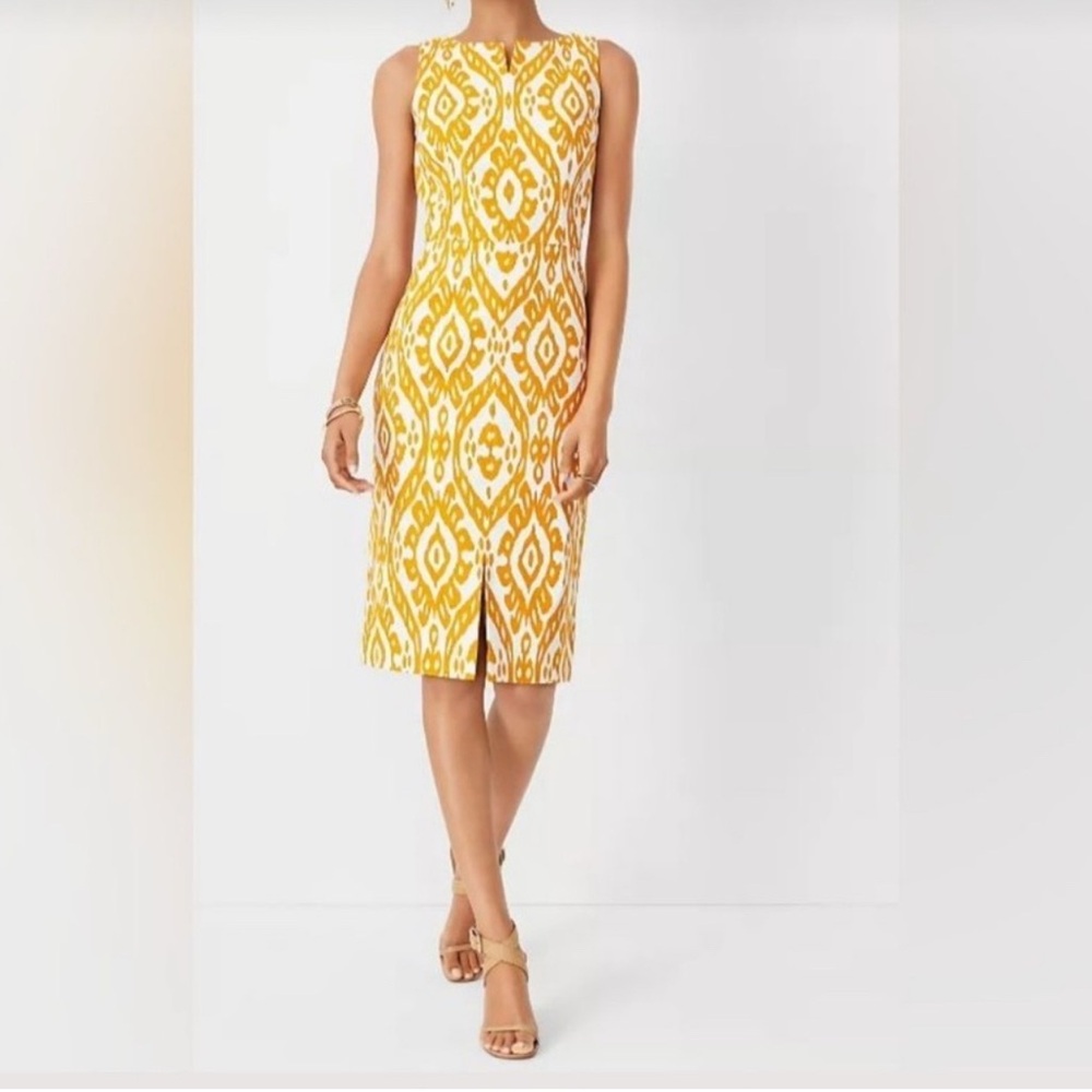 Ann Taylor Mustard Patterned Midi Dress